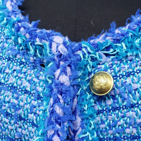 J Crew Collection Blue English Tweed Boucle Lady Jacket Blazer Gold Buttons - Picture 6 of 14